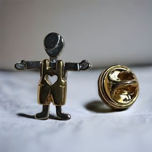 Vintage Gold & Silvertone Avon Boy Heart Motif Lapel Pin for Tie / purse